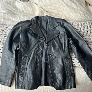 Vintage Black Leather Jacket Blazer
